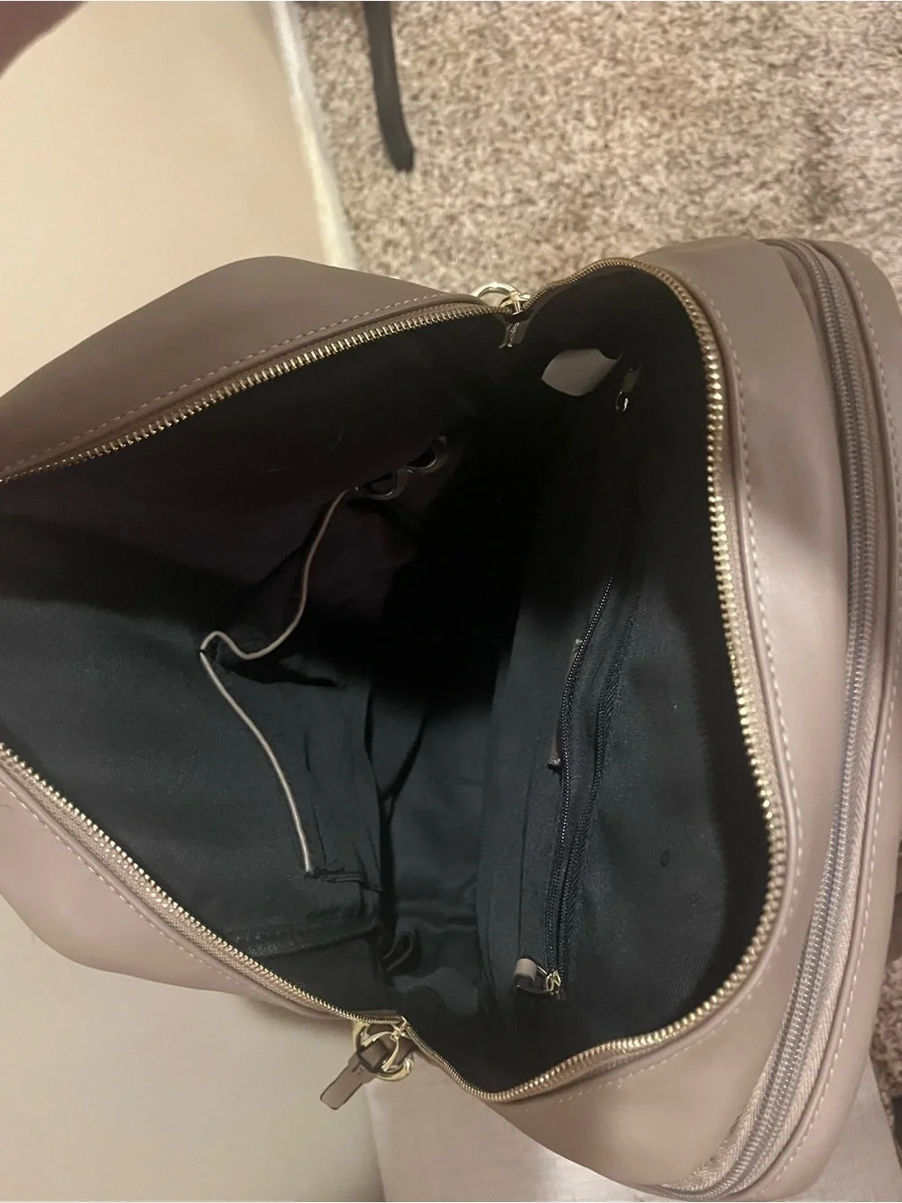 Like New Bugatti Taupe Faux-Leather Convertible Backpack Messenger